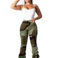 Камуфляжные брюки для женщин, уличная одежда, Леопардовый принт, джинсы, камуфляж, плиссированные джинсы, модные брюки с высокой талией, повседневные женские брюки