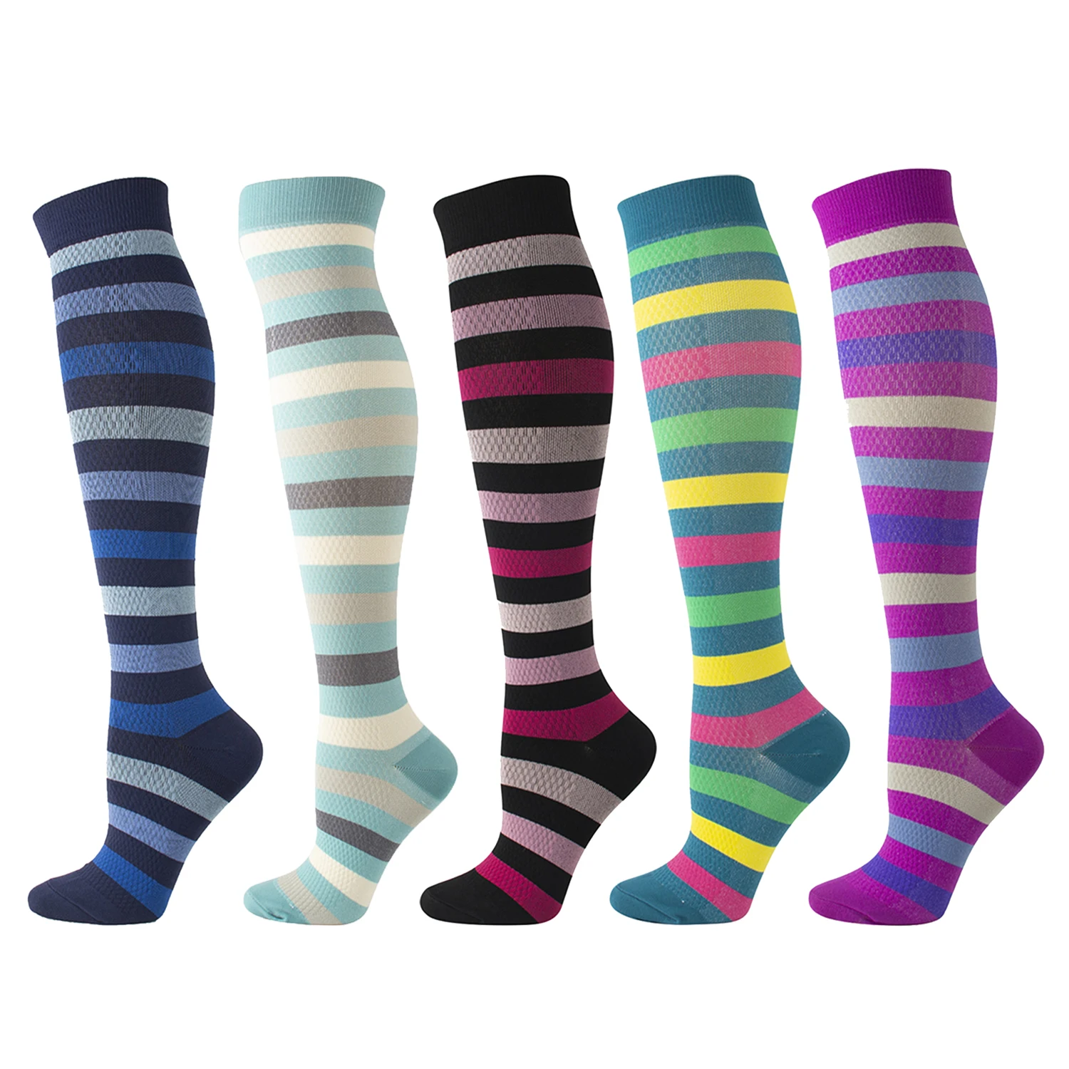 

Носки компрессионные велосипедные, нейлоновые носки из полиэстера, в полоску, для фитнеса, бега, предотвращения варикозного расширения вен, для медсестер, 5 стилей, Осень-зима