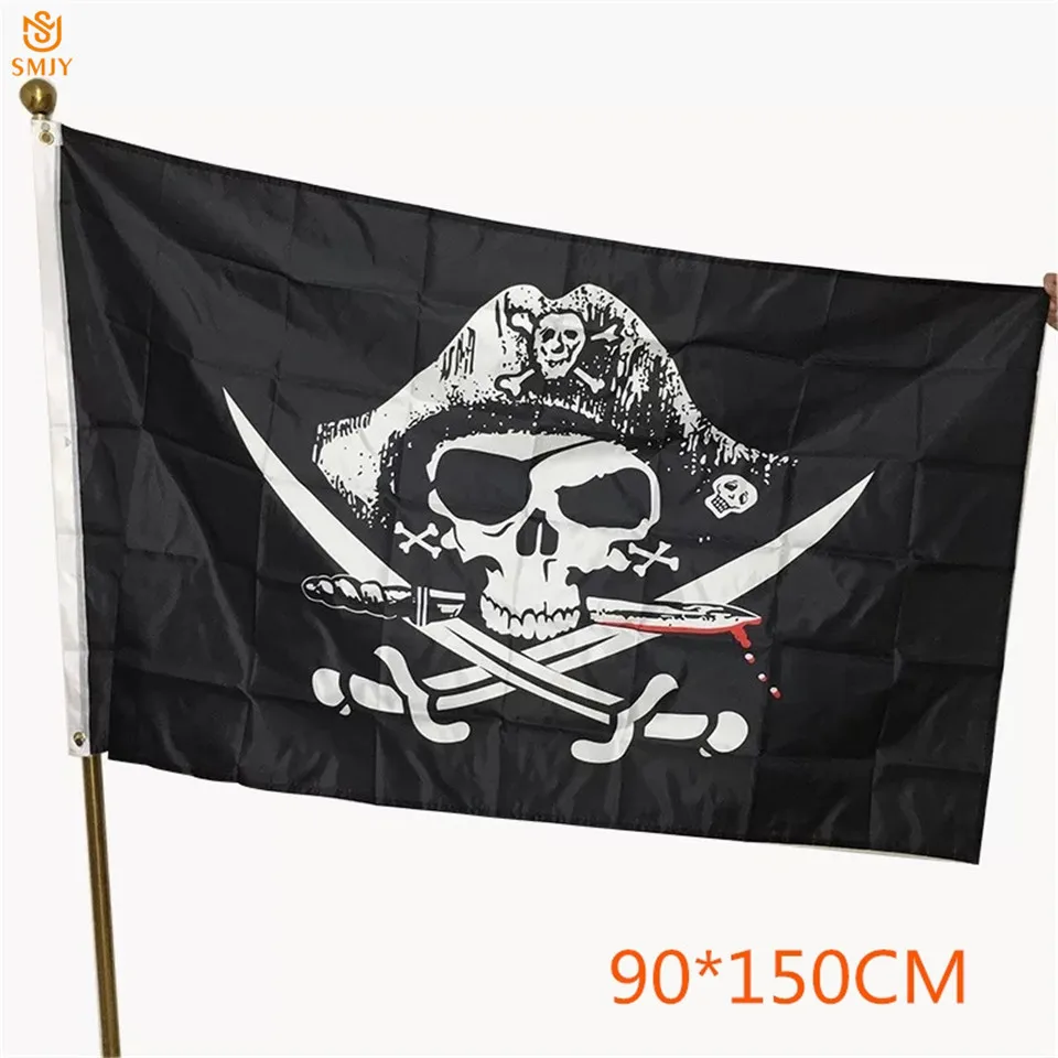 SMJY 90 * 150cm Pirate Skull Flag 3x5FT Giant Crossbones With Sword Ship/bar Decoration Banner | Дом и сад