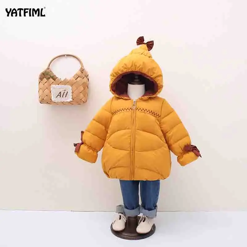 YATFIML/зимняя куртка для детей, повседневное пальто с капюшоном для девочек розового, оранжевого и красного цвета одежда для малышей Верхняя одежда, детская парка, куртка зимний комбинезон - Цвет: orange