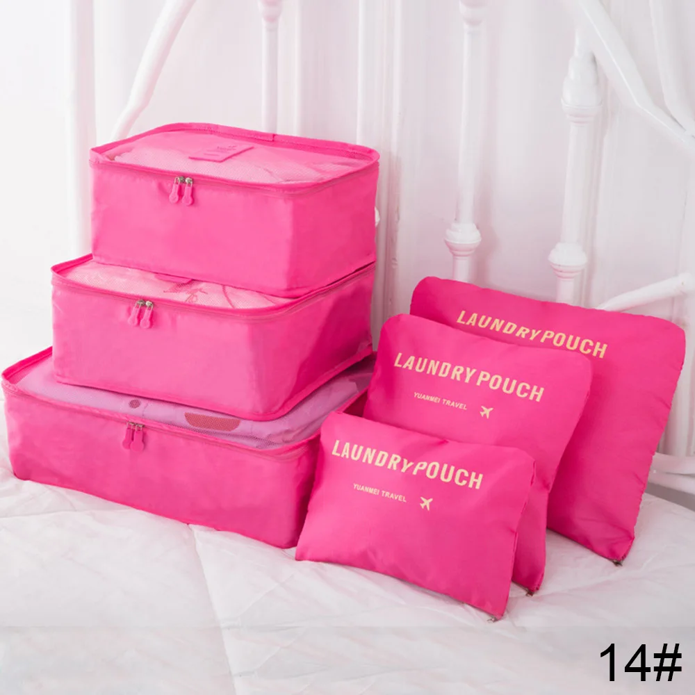 6pc Stackable Box Polyester Packing Cube Women Travel Bag Waterproof Luggage Clothes Tidy Pouch Organizer Large Capacity Durable - Цвет: F