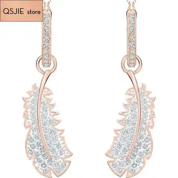 

QSJIE High quality SWA classic fashion electroplate inlaid zircon Feather Earrings Glamorous fashion jewelry