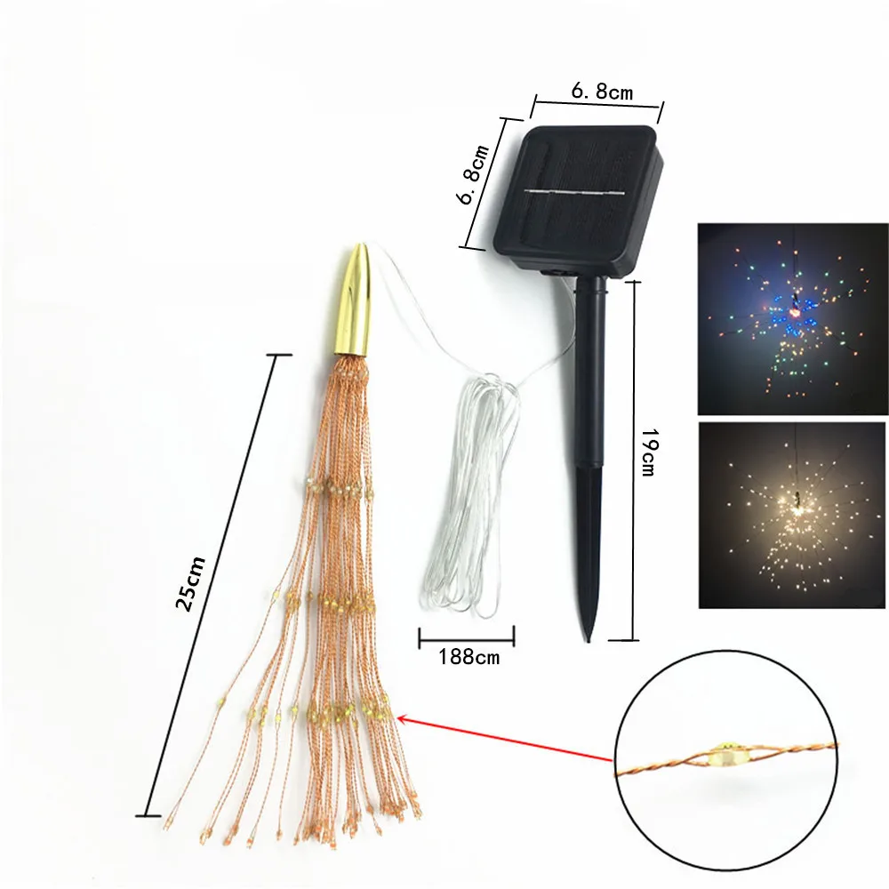 200 светодиодный Солнечный светодиодный светильник-фейерверк, водонепроницаемый светодиодный шнур из медной проволоки, праздничный уличный светодиодный светильник, украшение для рождественской вечеринки, свадьбы