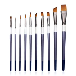 Eval 10pcs Nylon Hair Wooden Handle Watercolor Paint Brush Pen Set For Learning Diy Oil Acrylic Painting Art Paint Brushes