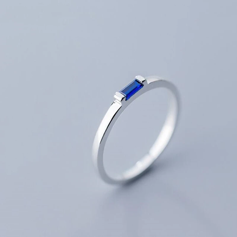 

Real 925 Sterling Silver Blue Zircon Rectangle Ring For Fashion Women Fine Jewelry Cute 2019 Minimalist Accessories Gift