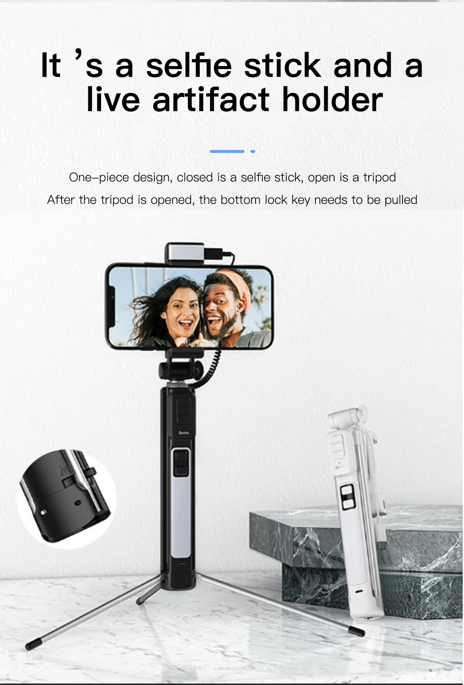 Benks New Wireless Bluetooth Selfie Stick Tripod Extendable With Shutter Button Remote Control Universal For iPhone 11 XR Xiaomi (5)