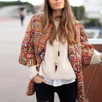 

Winter Women Print Geometric Coats Casual Warm Coat Elegant Plus Size Blazer Elegant Vintage Outerwear