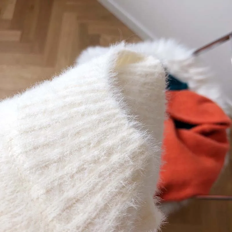 Mooirue, женский джемпер, половина кашемира, высокая горловина, утолщенный, вязаный, эластичный свитер, Feminino, оранжевый, белый, трикотаж