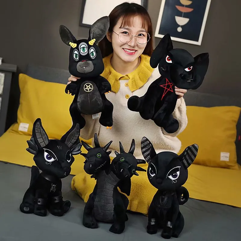 Gothic All Black Devil Animals Plush Toys Monsters Black Unicorn Hydra Snake Anubis Pentacle Elephant Rabbit Stuffed Dolls Kids Friends Gift  (3)