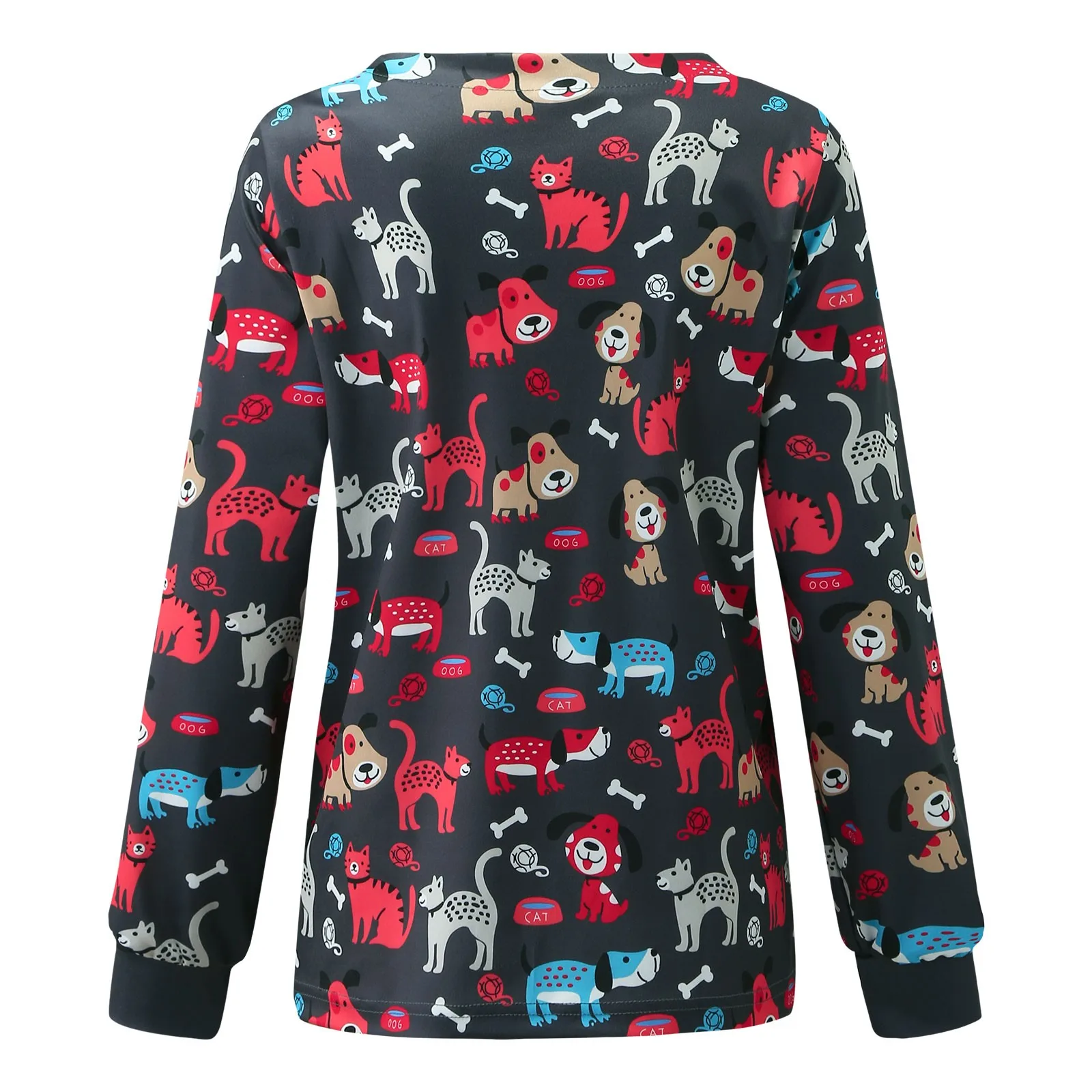 Plus Size Women Medical Unifroms Women Scrubs Long Sleeve Animals Pattern Autumn Nursing Working Uniform Blouse Workwear Scrubs