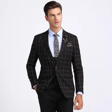 Деловые костюмы в клетку, мужские костюмы из трех частей, формальные, высокое качество, Блейзер, жилет, брюки
