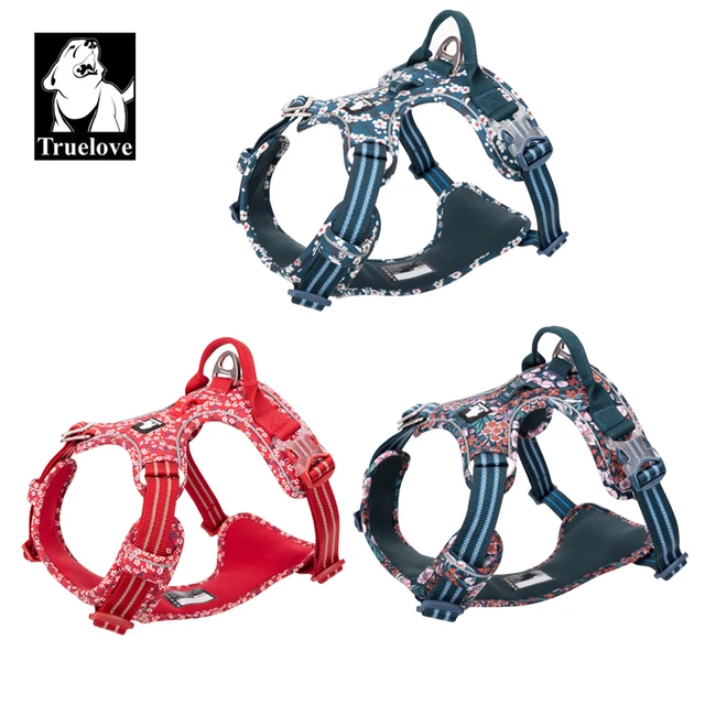 Truelove Pet Harness Floral No Pull Cotton Fabric Breathable and Reflective Soft Cats Dogs Small Medium Walking Running TLH5655 4