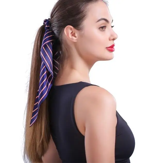 100pcs/lot DIY Simple Stripe Ponytail Large Intestine Long Hair Band Bowknot Rubber Band Hair Styling Tools Accessories HA1342