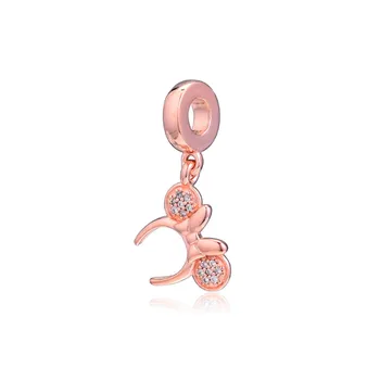 

2020 Mouse Ear Headand Pendant Charms For Snake Chain Bracelets Clear CZ Crystal Rose Golden Color Charms diy jewellery