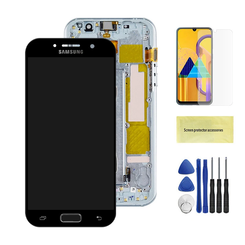 Lcd для samsung Galaxy A5 lcd A520 SM-A520F lcd дисплей кодирующий преобразователь сенсорного экрана в сборе для A5 A520 lcd экран - Цвет: Black With Frame