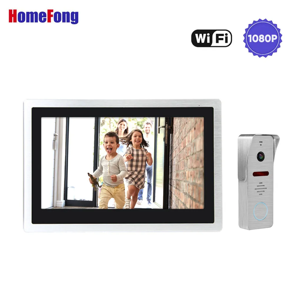 Видеодомофон HomeFong Wi Fi 10 дюймов сенсорный экран 2 камеры запись 1080P|Видеодомофон| |