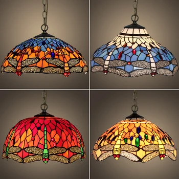 

16 Inch Dragonfly Tiffany Stained Glass Suspended Luminaire E27 Pendant Light Lighting Lamp For Home Parlor Dining Room Ing
