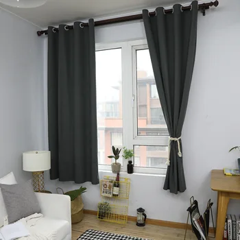 

55*85 Northern European-Style Solid Color Pure Cotton Curtain Half Blackout Gray Living Room Bedroom Bay Window Thick Curtain Pu