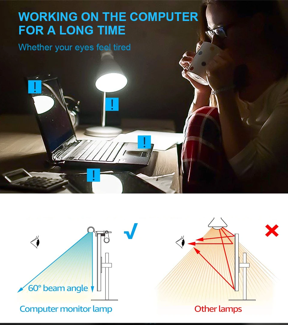 26cm USB Eye-Care LED Desk Lamp or Computer PC Monitor Stepless Dimming Screen Hanging Light LED Reading USB Powered Lamp