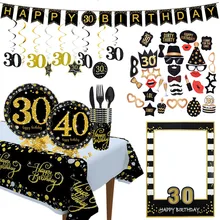 18 30 40 50 60 שנים מסיבת יום הולדת קישוטי שחור זהב בלון שמח 40 שנים יום נישואים Adulte חתונה קישוט(China)