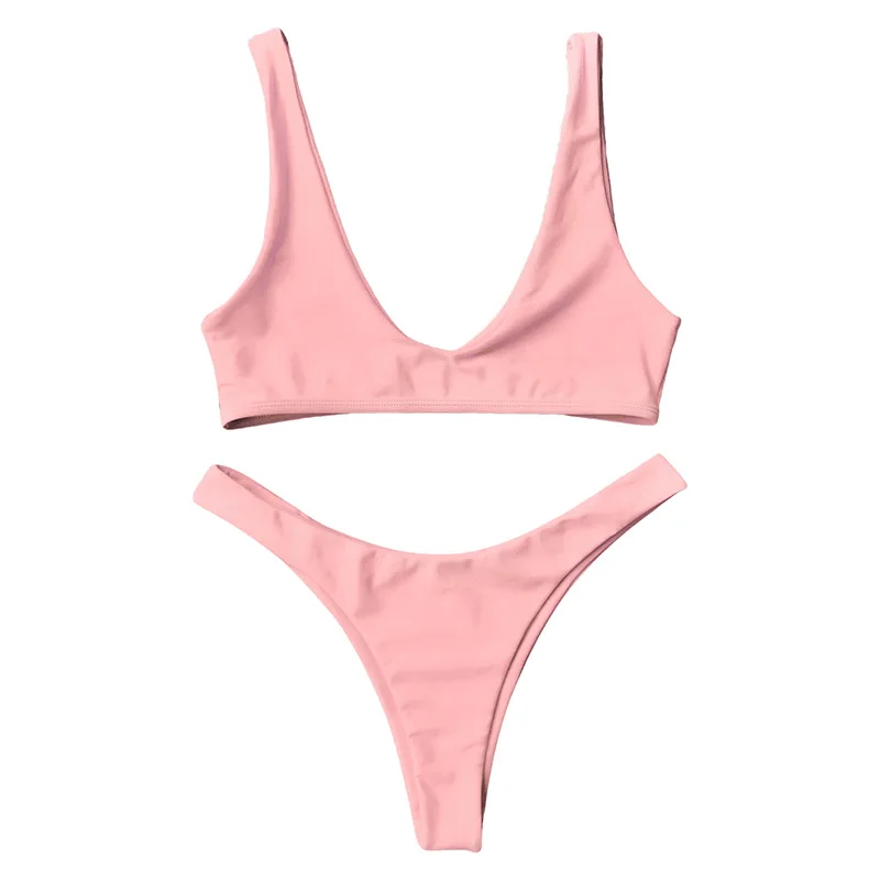 ZAFUL женский набор сплошной цвет с высоким вырезом совок набор для грифа из двух предметов набор пляжной одежды повседневные наряды женский укороченный топ - Цвет: Pink