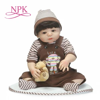 

NPK 55cm full silicone sumilation newborn baby boy with black pasted hair silicone reborn baby doll gifts and toys for kids