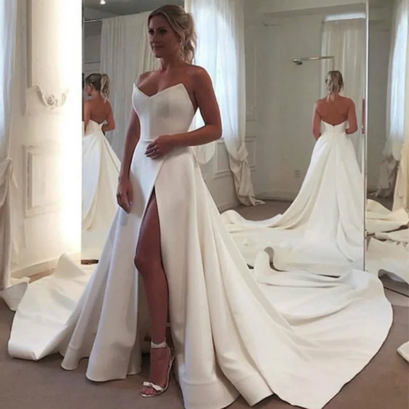 Новое поступление приблизительные белые свадебные платья 2020 с Боковым Разрезом