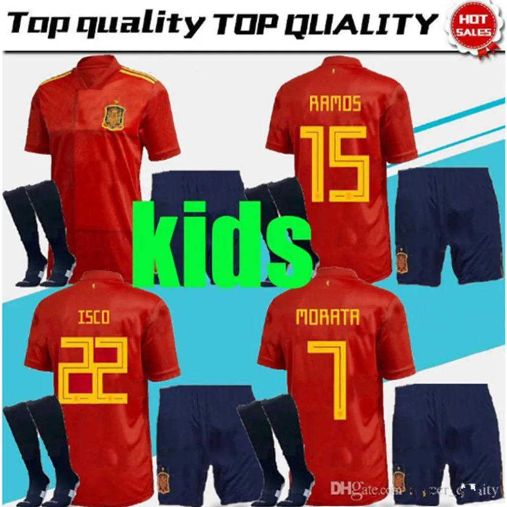 19, 20, испанская футбольная форма, Пике SERGIO A. INIESTA MORATA KOKE ramos ASENSIO SILVA ISCO, детские костюмы, Детский комплект+ носки, Джерси