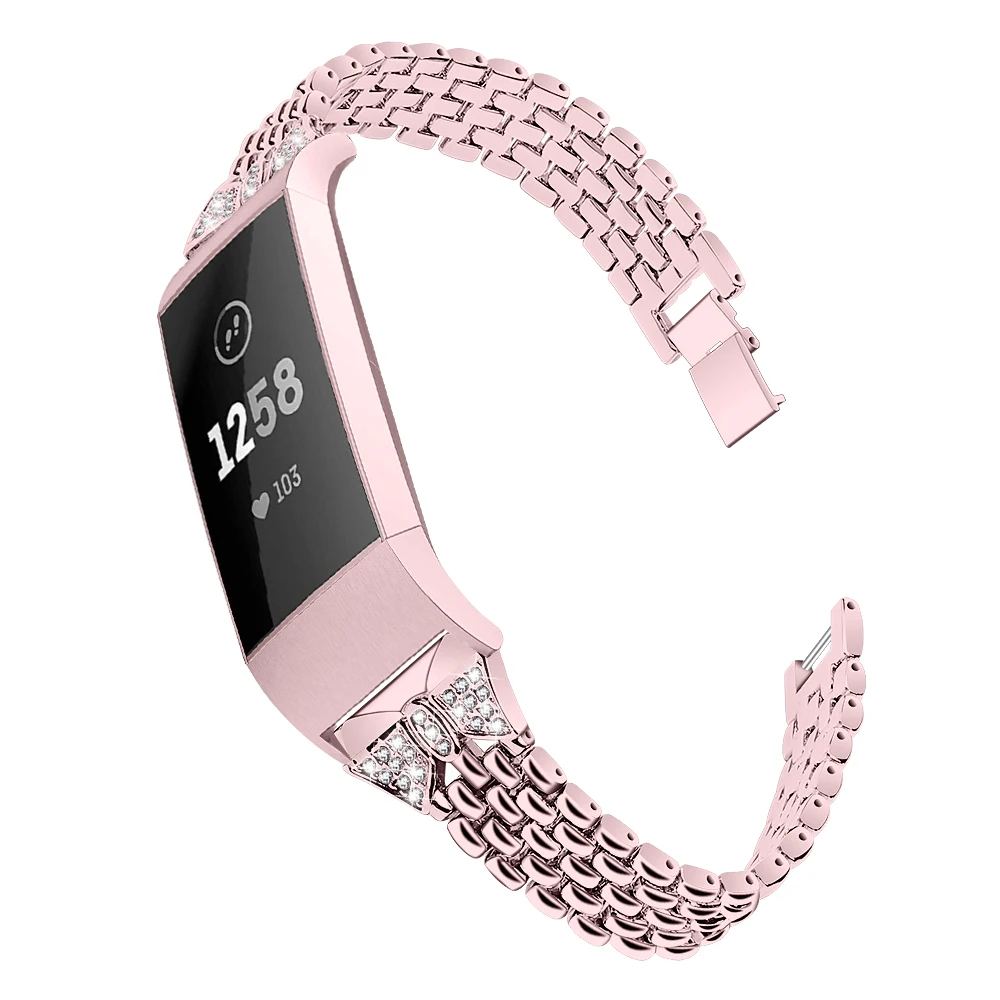 Аксессуары для браслетов для Fitbit Charge 3 ремешок для часов с бриллиантами из нержавеющей стали браслет для Fitbit Charge 3 ремешок для часов - Цвет: Белый
