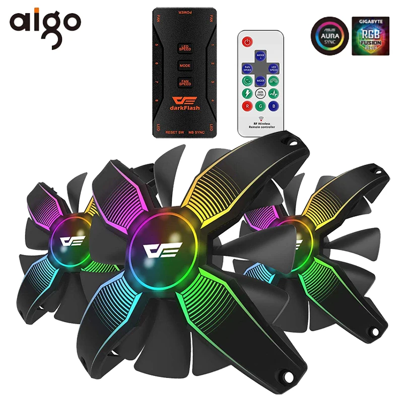 

Aigo darkflash 120mm RGB Fan Computer PC Case Fan Adjust LED Speed Quiet IR Remote Aura Sync Computer CPU Cooler Cooling RGB Fan