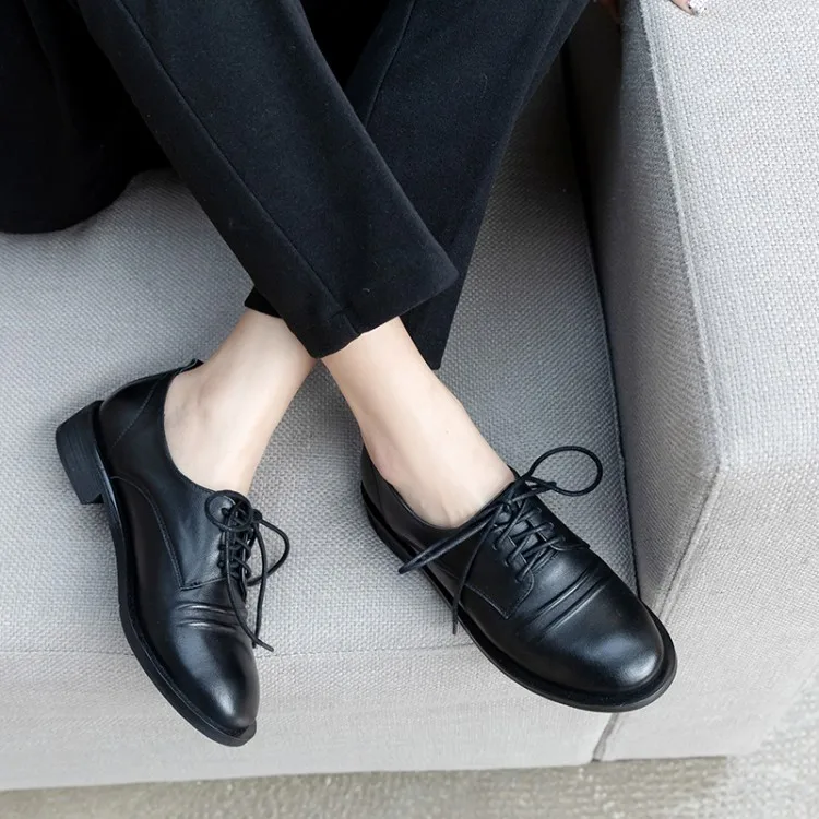 

Leather Shoes Pq2-1a Spring New Style 2020 Comfortable Versatile Bandage Cloth Deep Mouth Square Head Low Chunky Heel Small Leat