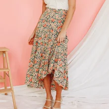 Летняя женская юбка, Повседневная плиссированная юбка с цветочным принтом