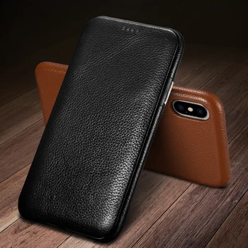 

CKHB-35B Flip Lichee Pattern Cowhide Leather Case For iPhone 7 8 Plus Xs Max XR 11 Pro Max Luxury Folio Leather Case Cover
