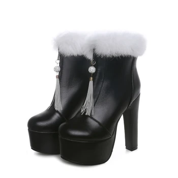 

BLXQPYT Ladies Big Size 31-48 Short Woman Mujer Ankle Boots Sexy Super High Heels 14 cm Party Wedding Women Shoes Pumps 88-1