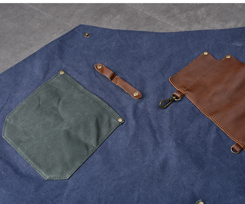 Work Apron Retro Washed Distressed Canvas First Layer Cow Leather Handmade Apron Top Grade Creative Craftsman Studio Equipment