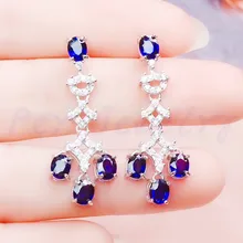 Натуральный настоящий сапфир Роскошные Висячие серьги Серебро 925 0.35ct* 8 шт драгоценный камень ювелирные изделия# R982806