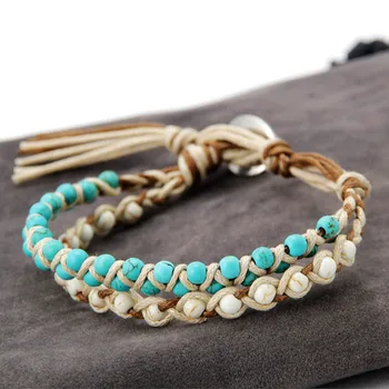 New Handmade Stones Howlite Wax Friendship Bracelet Braided Wrap Bracelet For Lovers Bohemia Bracelet Jewelry Dropshipping