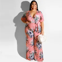 2020 新夏の女性の低胸のセクシーなロンパースレディースルーズレジャーレディースパンツスーツ女性ファッション印刷 quatily ジャンプスーツ LT82(China)