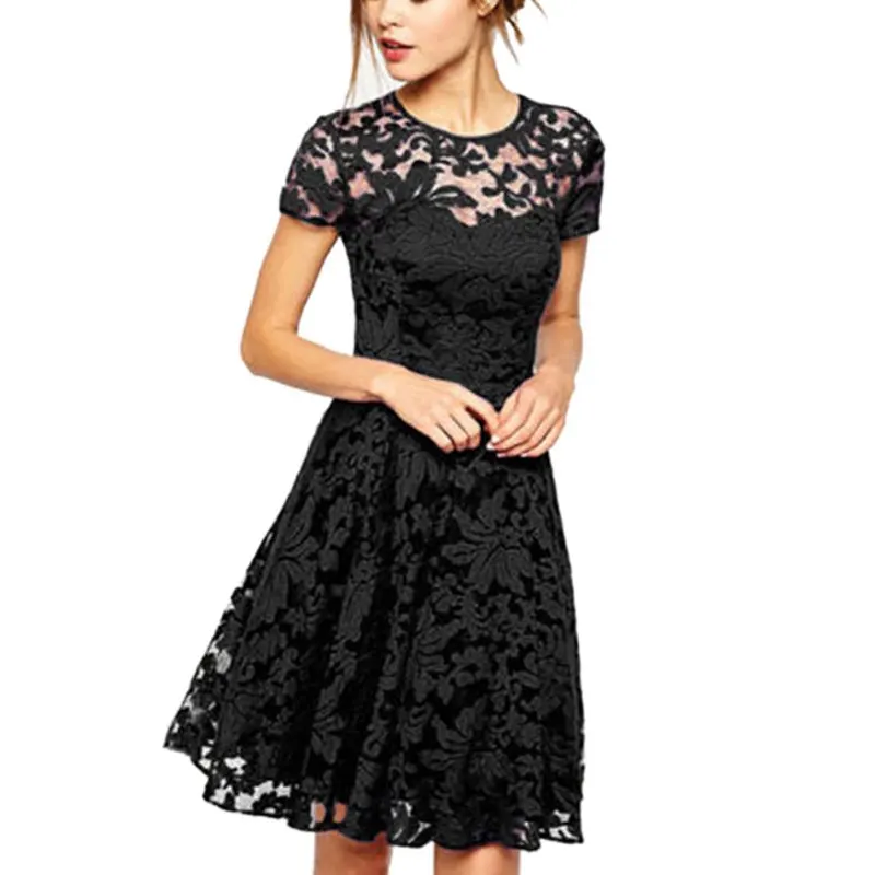 Women's Clothing Dress Floral Lace Dresses Short Sleeve Party Casual Summer Mini Dress Vestidos