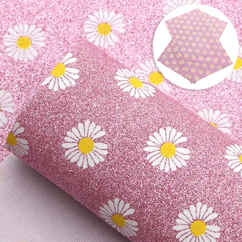 

20*34cm Fine Glitter Ink Daisy Faux Synthetic Leather for Bows Leather Sheets in Crafts DIY Handmade Materials,1Yc11388