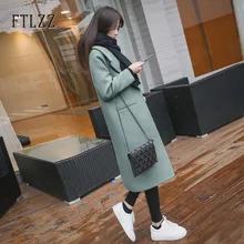 Осенне-зимнее шерстяное пальто женское модное пальто с отложным воротником средняя Длинная Верхняя одежда женские большие размеры корейский стиль хаки шерстяные пальто