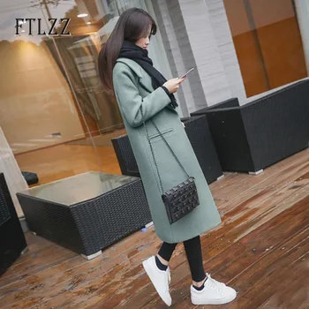 

Autumn winter wool coat women fashion turn-down collar medium long outerwear ladies plus size Korean style khaki woolen coats