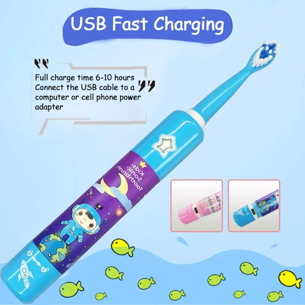 Electric Toothbrush for Children Dental Cleaning Brush Kids Ultrasonic USB Rechargeable Child Cartoon Pattern Waterproof Travel Electric Toothbrush for Children Dental Cleaning Brush Kids Ultrasonic USB Rechargeable Child Cartoon Pattern Waterproof Travel