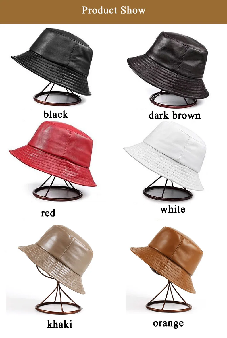 Spring/Winter Japanese Korean Unisex Genuine Leather Bucket Hats Men/Women White/Khaki Fisherman Caps Easy Carry Street Bonnet