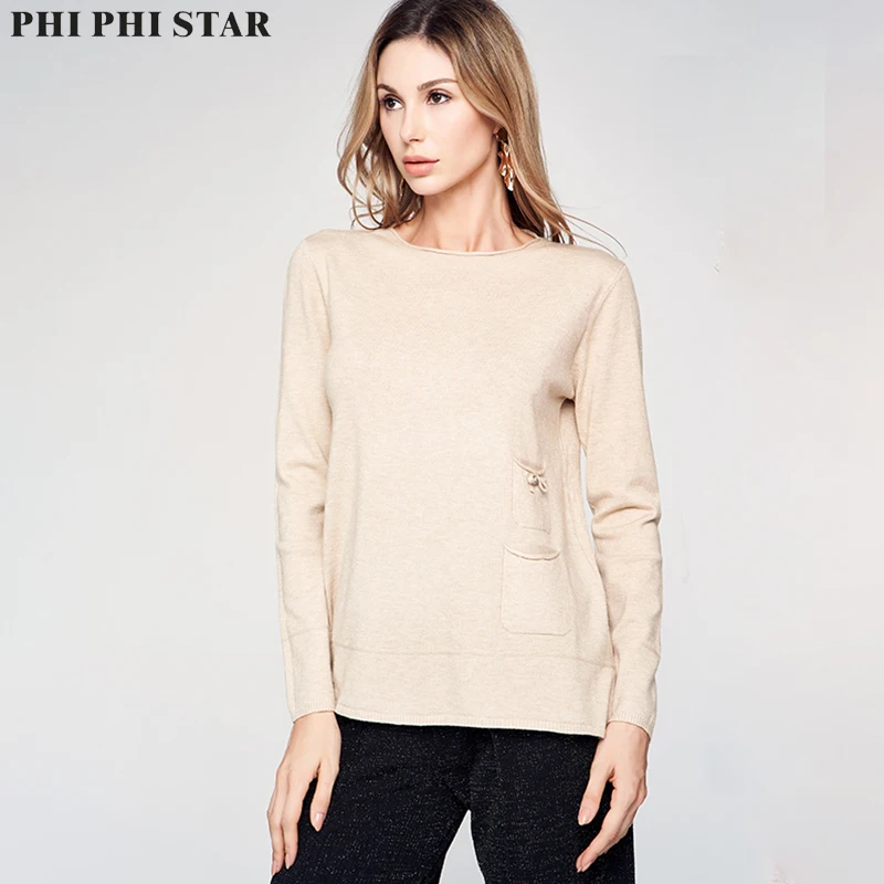 

Phi Phi Star Brand Women Full Sleeve Sweaters Knitted Sweaters Pullover Ladies Thin Loose Sweater