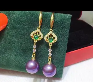 

925 Sterling Silver 10-11 demon purple Natural freshwater pearl earrings Zircon crystal jewelry