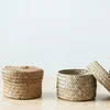 Handmade Storage Basket Cachepot For Flowers Weaving Woven Rattan Storage Container Box Basket Natural Snack Storage Round Box 6