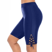 Летние одноцветные эластичные плавки для женщин с боковой повязкой, Длинные купальные брюки, пляжные плавки для серфинга, купальный костюм Biquinis D30