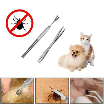 

Pet Cat Dog Tick Remover Tool Stainless steel Pet Fleas Lice Set Tweezers Clip B9J6