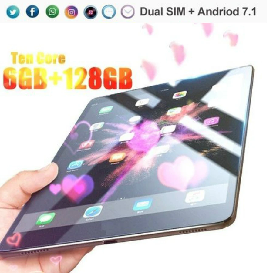 

2020 New RAM 6G+128G 10.1 Inch Tablet PC 10 Core Phone Tablet Android 8.0 Rear 5.0MP IPS Bluetooth with 2 Cameras Wifi Tablet